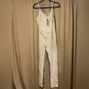 Elegant L Cream/Tan Jumpsuit NON ADJUSTABLE STRAPS Bodycon